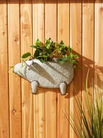 Galvanized Pig Wall Planter - Rustic Farmhouse Decor for Indoor or Outdoor Use