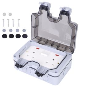 Double Outdoor Socket IP66 Waterproof 13A 2 Gang UK Plug Twin Switched Double Socket Electrical Wall Outlet Gardenïcket Box w/ Lockable Covers