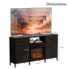 Black Embossed Fireplace TV Stand with 18 Inch Insert & 6 Fabric Drawers, RGB Lights, Industrial Iron-Wood Design Media Console, 58 x 11.8 x 31.3 Inch