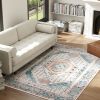 4x6 Area Rug, Vintage Machine Washable Rug, Non-Slip Floor Carpet for Living Room, Bedroom, Dining Room, Brown and Blue