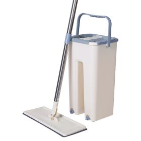 Flat Floor Mop Bucket Set Self Cleaning Wet Dry Usage with 2Pcs Reusable Microfiberop Pads