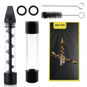 Glass Blunt Pipe Twisty 7-in-1 Grinder Blunt Kit w/ Smoking Metal Tip Cleaning Brush (Option: ipge(Black)