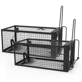 2 Pack Rat Trap Cage Humane Live Rodent Trap Cage Galvanized Iron Mice Mouse Control Bait Catch with Detachable U Shaped Rod (Option: 2Pc_Black_Ugpgrade)