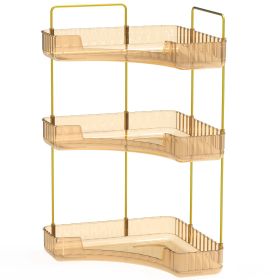 Bathroom Countertop Organizer 3 Tier Corner Makeup Storage Shelf Vanity Cosmetic Perfume Tray Clear Corner Rack for Bedroom Bathroom Kitchen (Option: 3Tier_gGold)