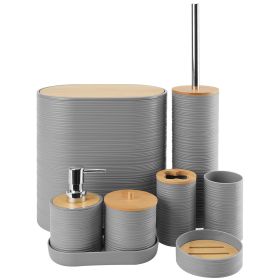 8Pcs Bathroom Accessories Set Bathroom Holder Set with Soap Dispenser Toothbrush Holder Cup Soap Dish Toilet Cleaning Brush Trash Can Qtip Holder Vani (Option: Greyg)
