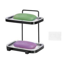Soap Dish Soap Bar Holder Square Soap Rack Wall Mounted S Bar Shower Bathroom Self with 2 Hooks Clear Trays (Option: 2Tierg)