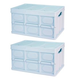 2Pcs 30L Collapsible Storage Bins With Dustproof Lid Waterproof Interior Bag Handle Stackable Storage Box Container Utility Organizer Crate For Campin (Option: 30L_Bluge)