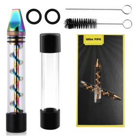 Glass Blunt Pipe Twisty 7-in-1 Grinder Blunt Kit w/ Smoking Metal Tip Cleaning Brush (Option: ge(Rainbow)
