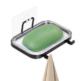 Soap Dish Soap Bar Holder Square Soap Rack Wall Mounted S Bar Shower Bathroom Self with 2 Hooks Clear Trays (Option: 1Tierg)
