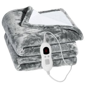 Electric Heated Flannel Throw Heated Blanket with 6 Heat Settings 1-8 Hours Auto off Washable for Home Office Usage 59x50in (Option: Grey_152g_127CM)