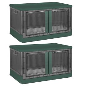 2Pcs 32L Foldable Storage Bins with Lid Collapsible Stackable Closet Organizer Containers with Front Door Lock 4Pcs Wheels (Option: 30gCM_GRN)