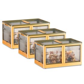 3Pcs Foldable Storage Bins with Lid 4 Doors Collapsible Stackable Closet Organizer Containers with Lock 4Pcs Wheels (Option: XL_Yellgow)