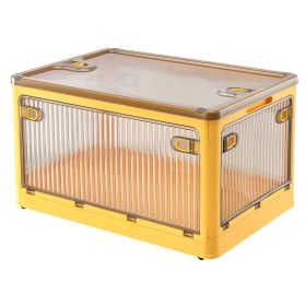 70QT/66L Foldable Storage Bins with Lid 4 Doors Collapsible Stackable Closet Organizer Containers with Lock 4Pcs Wheels (Option: Yellogw_L)