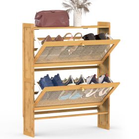 2-Tier Shoe Cabinetéth 2 Flip Drawers Slim Bamboo Shoe Rack Freestanding Narrow Shoe Organizer with 44lbs Max Load for Entryway Hallway (Option: 70CMg)