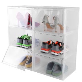6Packs Collapsible Shoe Box Stackable Shoe Storage Bin Transparent Dustproof Hard PP Shoe Organizer Container with Magnetic Door (Option: Cglear)