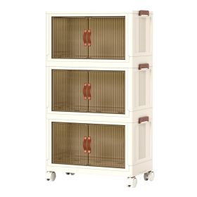 3Pcs Foldable Storage Bins with Lid Front Magnetic Door Collapsible Stackable Closet Organizer Containers with 4Pcs 360otatable Wheels 8Pcs Small W (Option: g62CM)