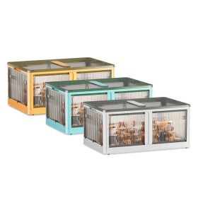 3Pcs Foldable Storage Bins with Lid 4 Doors Collapsible Stackable Closet Organizer Containers with Lock 4Pcs Wheels (Option: L_Whiteg)