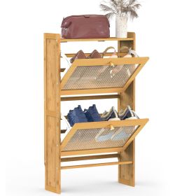 2-Tier Shoe Cabinetéth 2 Flip Drawers Slim Bamboo Shoe Rack Freestanding Narrow Shoe Organizer with 44lbs Max Load for Entryway Hallway (Option: 50CMg)