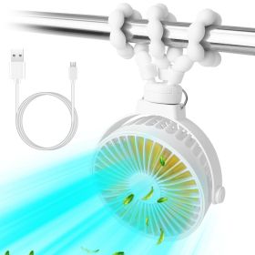 Portable Baby Stroller Fan Rechargeable Handheld Fan with Flexible Tripod Clip On Desktop Hanging Fan 3 Gear Speed 360ilt Head (Option: White)_GgPCT4207)