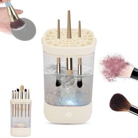 Electric Makeup Brush Cleaner Machine with Brush Cleaning Mat Automatic Spinning Cosmetic Brush Cleaner and Dryer Fit For All Size Brushes Gift for Wi (Option: Beigge)