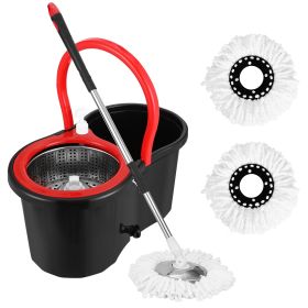 360pin Mop Stainless Steel Spin Mop Wringer Bucket Set Wet Dry Floor Mop Bucket w/ Easy Press Handle 2 Microfiber Mop Heads for Home Kitchen Floor (Option: REgD)