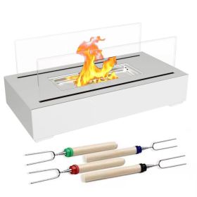 Tabletop Fire Pit With Roasting Sticks Portable Indoor Outdoor Tabletop Fireplace Ethanol Mini Fire Pit Table Top Decoration for Christmas Dinner Part (Option: gWhite)