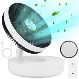 Foldable Rechargeable LED Desk Fan Wall Mounted Fan with Magnetic Remote Hanging Oscillating Fan with 4 Speeds 2 Brightness Time Setting Automatic Rot (Option: Whigte)