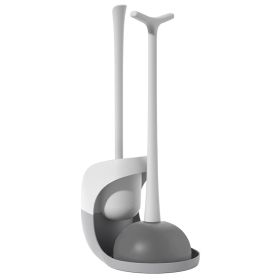 Toilet Plunger and Brush Combo Set with Ventilated Holder 2 in 1 Toilet Cleaning Tools Set with Caddy Stand for Bathroom (Option: Grgey)