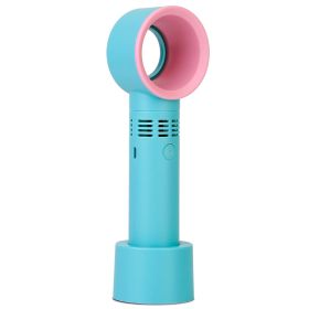 Portable Handheld Bladeless Fan Rechargeable Cooling USB Fan Desktop Use Fan w/ 3 Gears LED Indicator Cooling Fan (Option: Bluge)
