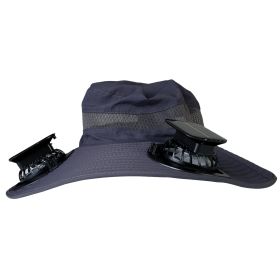 Outdoor Wide Brim Sun Hat With 2 Rechargeable Fans Solar Powered 3 Wind Speeds UPF50+ Breathable Waterproof Nylon Mesh Outdoor Hat For Hiking Camping (Option: DarkGrey)g_GPCT50)