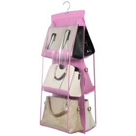 Hanging Handbag Organizer w/ 6 Pockets Closet Purse Storage Shelves Holder Hanging Shelf Bag (Option: erg(Pink)