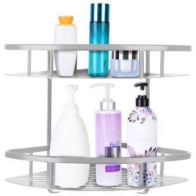 2 Tier Wall-mounted Corner Shower Caddy Shelf Rack Shower Shampoo Soap Cosmetic Basket Organizer (Option: 2Layer_Silvger)