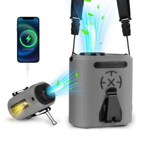 5 In 1 Portable Waist Clip Fan With 5 Speeds Flashlight 10000mAh Battery Operated Personal Wearable Turbo Belt Fan Hands-Free Neck Fan For Camping Tra (Option: Grey)_GPgan(Grey)