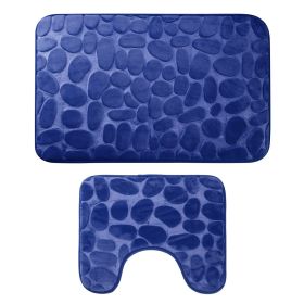 2 Pcs/Set Bathroom Rugs Luxury Flannel Non-Slip Bathroom Rugs Set Soft Pebbles Shower Absorbent Carpet U-Shaped Toilet Mat Washable for Bathroom Entra (Option: gNavy)