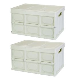 2Pcs 30L Collapsible Storage Bins With Dustproof Lid Waterproof Interior Bag Handle Stackable Storage Box Container Utility Organizer Crate For Campin (Option: 30L_Gregen)
