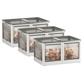 3Pcs Foldable Storage Bins with Lid 4 Doors Collapsible Stackable Closet Organizer Containers with Lock 4Pcs Wheels (Option: XL_Whitge)