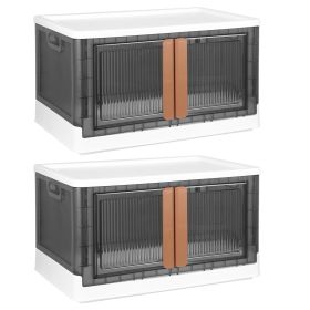 2Pcs 72L Foldable Storage Bins with Lid Collapsible Stackable Closet Organizer Containers with Front Door Lock 4Pcs Wheels (Option: 37gCM_WHT)