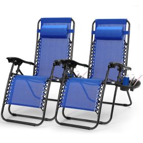 2Packs Zero Gravity Lounge Chair w/ Dual Side Tray 330lbs Load Foldable Recliner Chair w/ Stress Relief Pillow Patio Poolside Beach Lying Chair (Option: ChagyChairs(Blue)