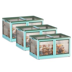 3Pcs Foldable Storage Bins with Lid 4 Doors Collapsible Stackable Closet Organizer Containers with Lock 4Pcs Wheels (Option: XL_Greegn)