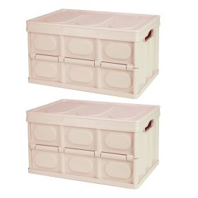 2Pcs 56L Collapsible Storage Bins With Dustproof Lid Waterproof Interior Bag Handle Stackable Storage Box Container Utility Organizer Crate For Campin (Option: 56L_Khagki)