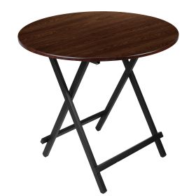 31.5in Round High Top Folding Table 2.6FT Iron Bar Foldable Wooden Dining Desk w/ 4 Anti-Slip Stoppers Bamboo Walnut For Dinner Snack Coffee Laptop (Option: Walgnut)