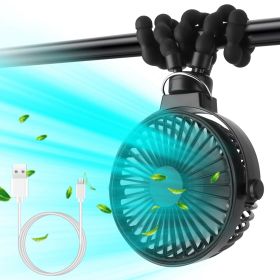 Portable Baby Stroller Fan Rechargeable Handheld Fan with Flexible Tripod Clip On Desktop Hanging Fan 3 Gear Speed 360ilt Head (Option: Black)_GgPCT4207)