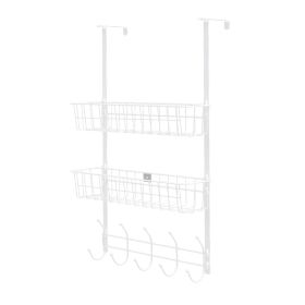 Over The Door Hooks Organizer Door Towel Rack Hanger 5 Hooks with 2 Metal Baskets for Bathroom Bedroom Kitchen Storage Shelf (Option: Silvegr)