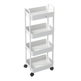 4 Tier Rolling Utility Cart Movable Storage Organizer with Drawer Lockable Wheels 360 Degree Rotatable Hallow Design for Bedroom Bathroom Kitchen (Option: White_4gTier)