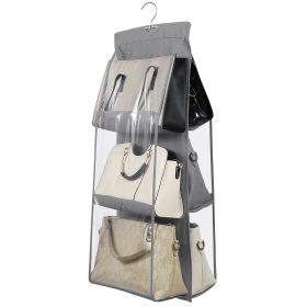 Hanging Handbag Organizer w/ 6 Pockets Closet Purse Storage Shelves Holder Hanging Shelf Bag (Option: erg(Grey)