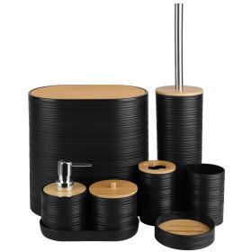 8Pcs Bathroom Accessories Set Bathroom Holder Set with Soap Dispenser Toothbrush Holder Cup Soap Dish Toilet Cleaning Brush Trash Can Qtip Holder Vani (Option: Blacgk)