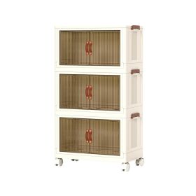 3Pcs Foldable Storage Bins with Lid Front Magnetic Door Collapsible Stackable Closet Organizer Containers with 4Pcs 360otatable Wheels 8Pcs Small W (Option: g46CM)