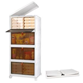 4-Tier Foldable Storage Bins with Lid Front Magnetic Door Collapsible Stackable Closet Organizer Containers with 4Pcs 360otatable Wheels (Option: 4g3.5CM)